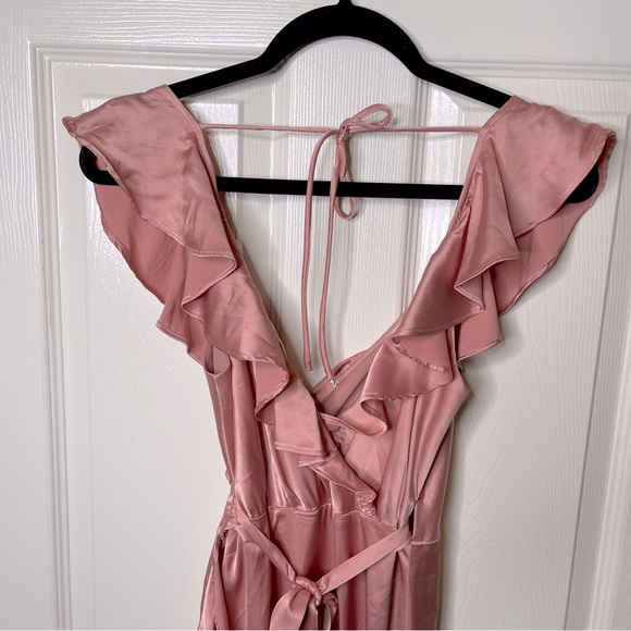 Astr Dark Blush wilshire Ruffle Wrap Open Back Midi High Low Dress, XS - Picture 13 of 16